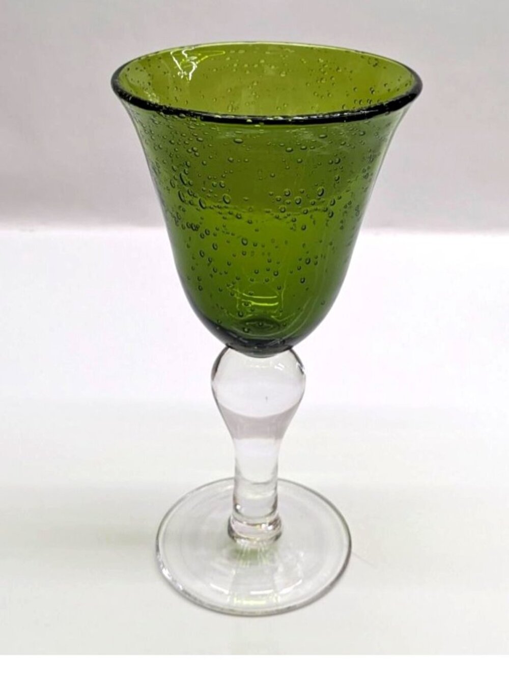 Artland Green Bubble Glass Wine Water Goblet With Clear Sturdy Base
